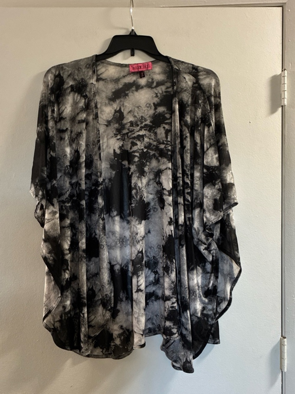 Tie-Dye Open Front Kimono Cardigan - Black & Gray
